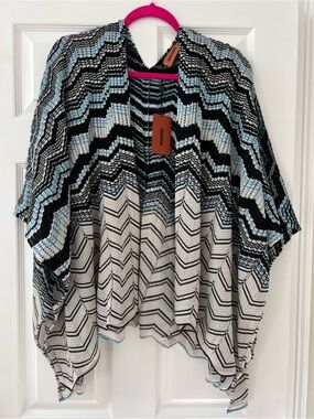 NWT Missoni Black, White & Light Blue Open-Front Knit Tunic Sweater